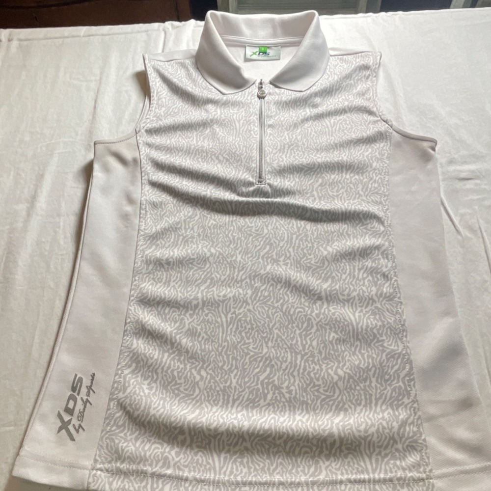 Daily Sports Women's Sleeveless White Gray Golf Polo Shirt S Zip Front Collared